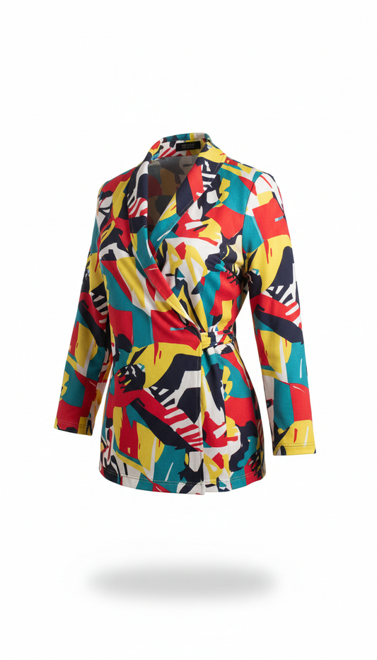 Chaqueta wrap urbana color bloque