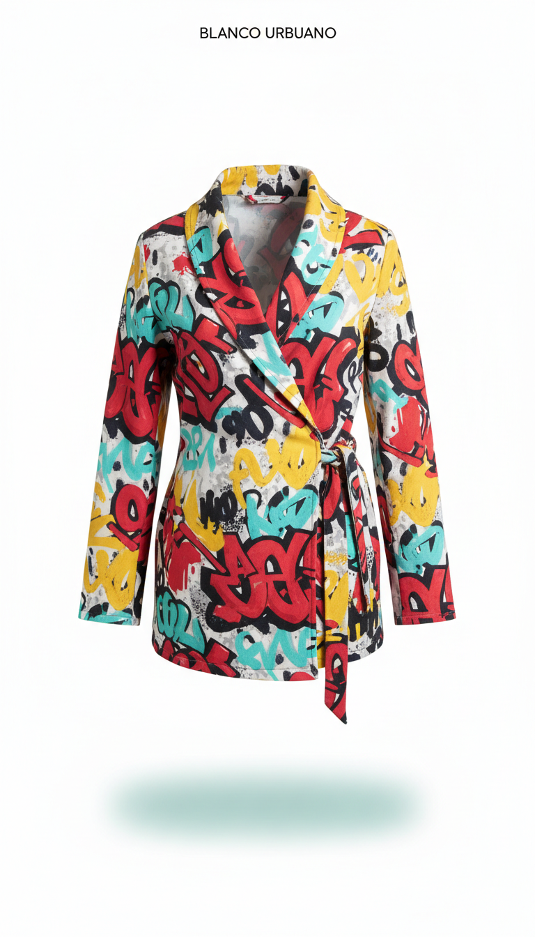 Chaqueta wrap algodón estampado graffiti