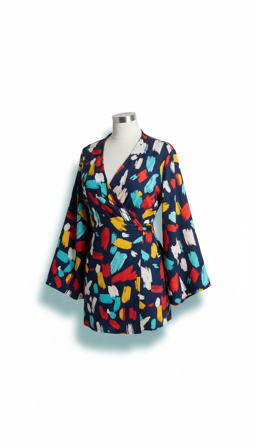 Chaqueta wrap reversible doble arte